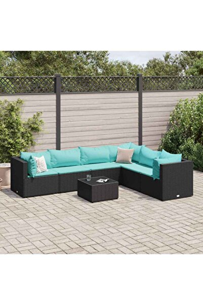 vidaxl Set mobilier de gradina cu perne, 7 piese, negru, poliratan