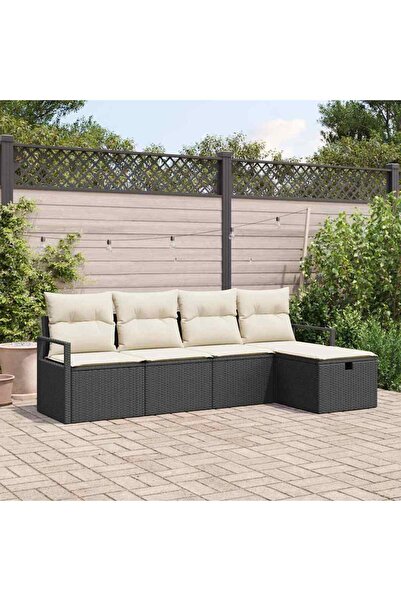 vidaxl Set de canapele pentru gradina cu perna 5 pcs Negru Rattan poli