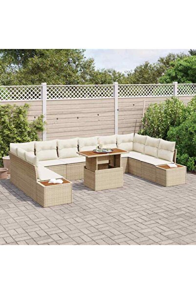 vidaxl Set de canapele pentru gradina 11 pcs Bej Rattan poli