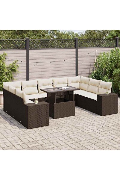 vidaxl Set canapele de gradina cu perne, 10 piese, maro, poliratan