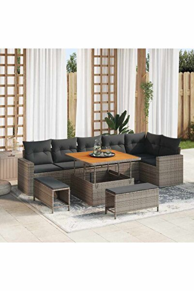 vidaxl Set de canapele pentru gradina 9 pcs Gri poliratan