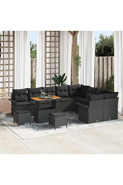 vidaxl Set de canapele pentru gradina cu perna 12 pcs Negru poliratan