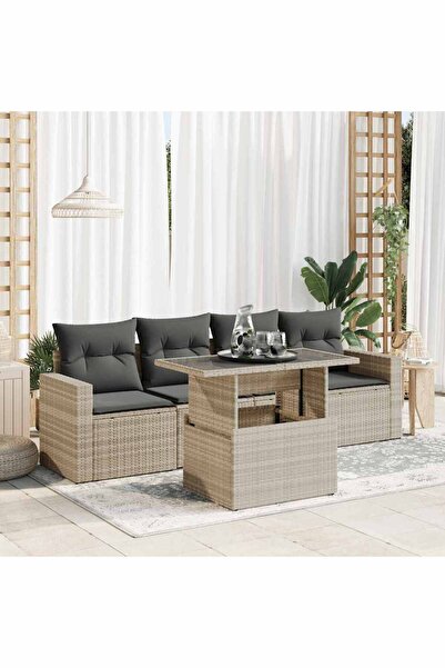 vidaxl Set canapele de gradina cu perne, 5 piese gri deschis poliratan