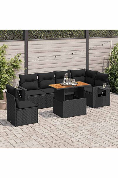 vidaxl Set canapele de gradina cu perne, 7 piese, negru, poliratan