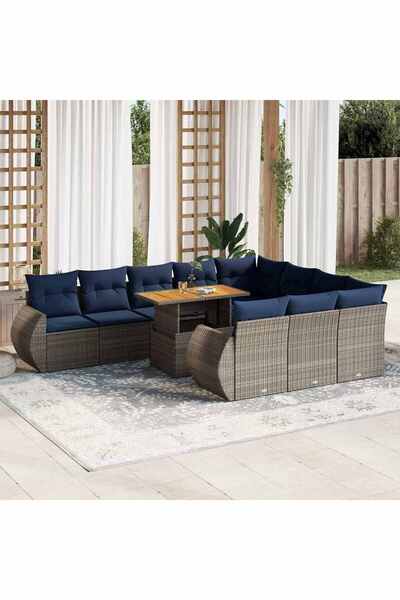 vidaxl Set canapele de gradina cu perne, 11 piese, gri, poliratan