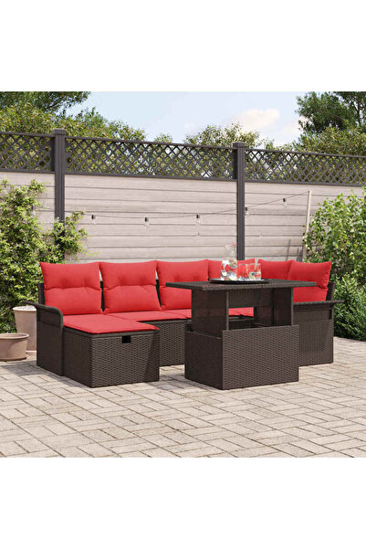 vidaxl Set de canapele pentru gradina cu perna 7 pcs Maro Rattan poli