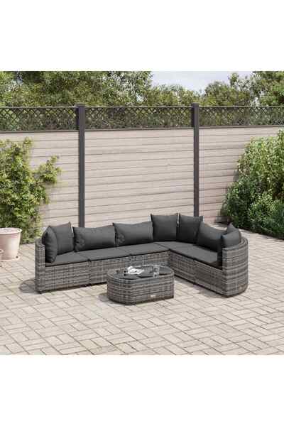 vidaxl Set canapele de gradina, 7 piese, cu perne, gri, poliratan