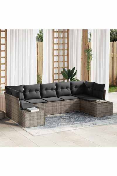 vidaxl Set de canapele pentru gradina cu perna 7 pcs Gri poliratan