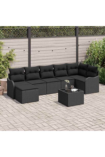 vidaxl Set de canapele pentru gradina cu perna 8 pcs Negru Rattan poli