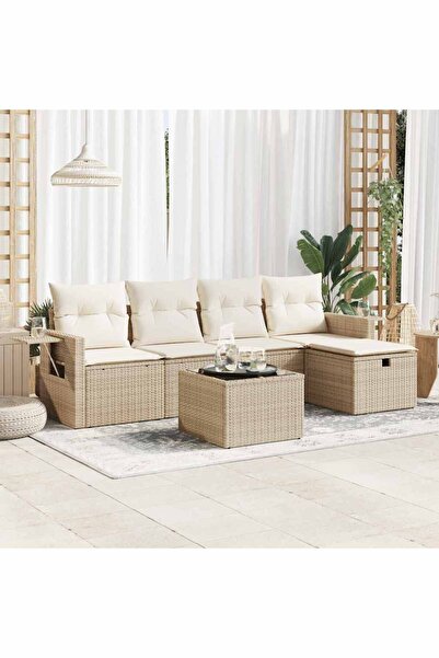 vidaxl Set canapele de gradina cu perne, 6 piese, bej, poliratan