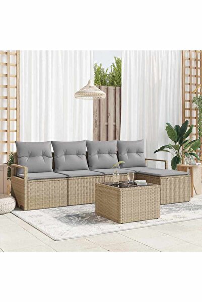 vidaxl Set de canapea cu perna 6 pcs Bej poliratan
