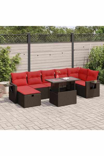 vidaxl Set mobilier gradina perne 8 piese maro, poliratan/lemn acacia