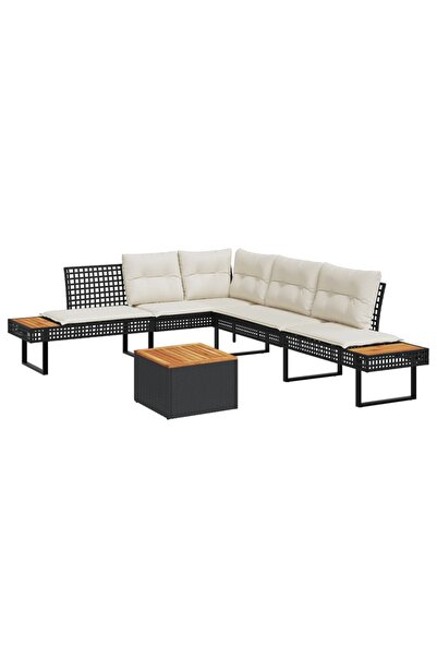 vidaxl Set canapea gradina 2 piese perne negru poliratan/lemn acacia