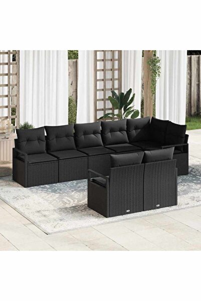vidaxl Set de canapea 8 pcs Negru poliratan