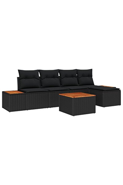 vidaxl Set de canapele pentru gradina cu perna 6 pcs Negru Rattan poli