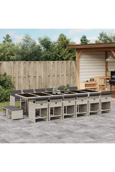 vidaxl Set mobilier de gradina cu perne 17 piese gri deschis poliratan