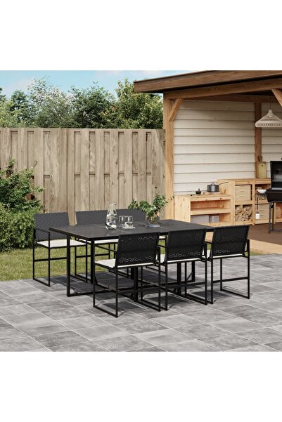 vidaxl Set mobilier de gradina cu perne, 7 piese, negru, poliratan