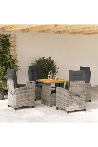 vidaxl Set mobilier de gradina cu perne, 5 piese, gri, poliratan