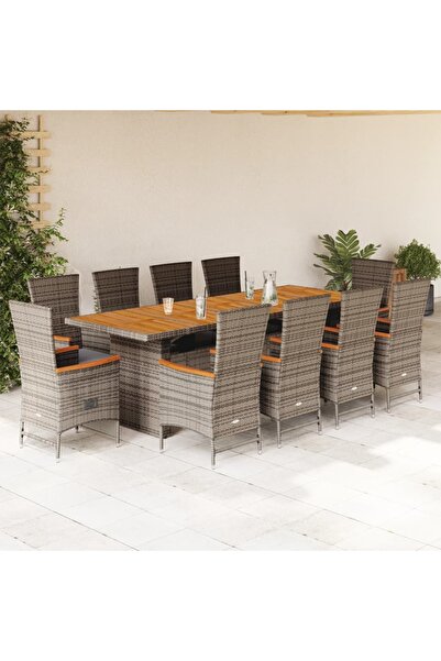 vidaxl Set mobilier de gradina cu perne, 11 piese, gri, poliratan