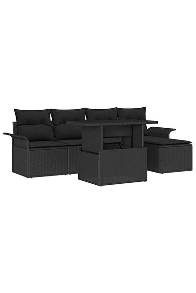 vidaxl Set de canapele pentru gradina cu perna 6 pcs Negru Rattan poli