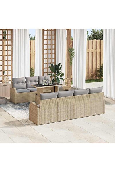 vidaxl Set de canapele pentru gradina cu perna 8 pcs Bej Rattan poli