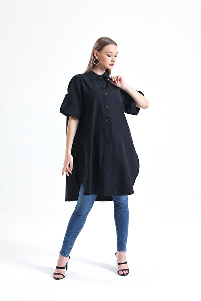 HANIQA Oversize Short Sleeve Long Basic Shirt