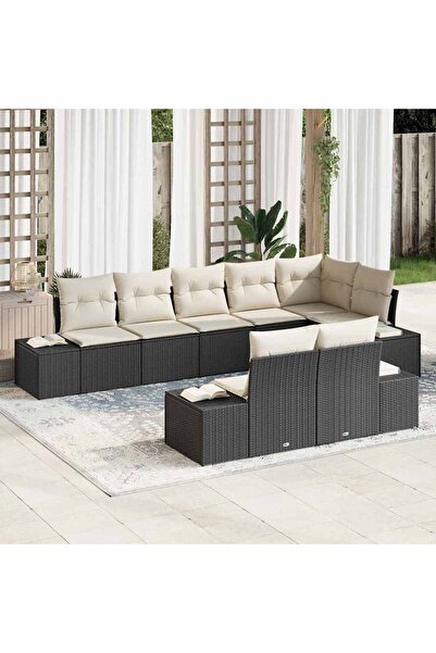 vidaxl Set de canapele pentru gradina 8 pcs Negru È™i Crem poliratan