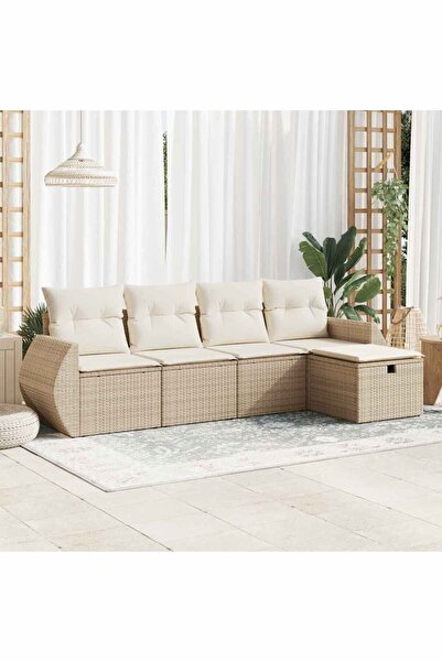 vidaxl Set canapele de gradina cu perne, 5 piese, bej, poliratan