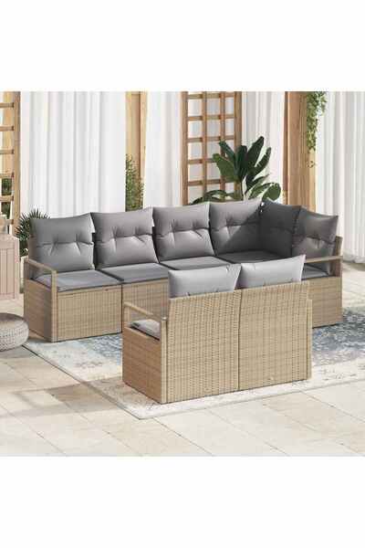 vidaxl Set de canapea 7 pcs Bej poliratan