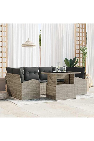 vidaxl Set de canapele pentru gradina 7 pcs Gri deschis Rattan poli