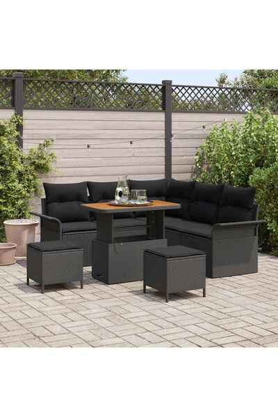 vidaxl Set de canapele pentru gradina cu perna 8 pcs Negru poliratan