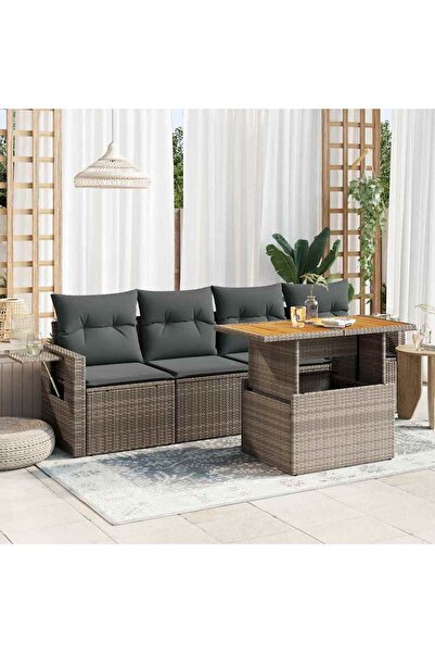 vidaxl Set canapea de gradina cu perne, 5 piese, gri, poliratan