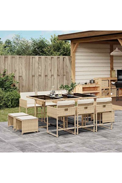 vidaxl Set mobilier de gradina cu perne, 11 piese, bej, poliratan