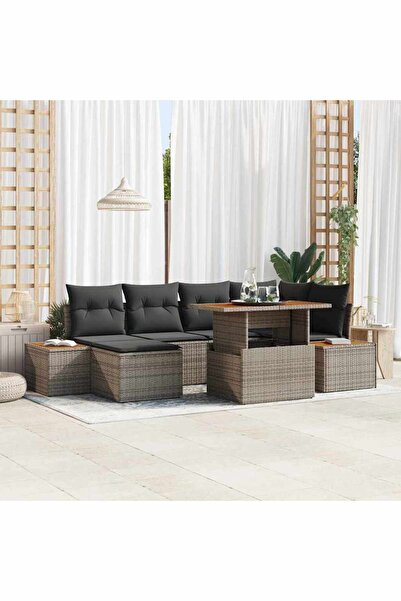 vidaxl Set de canapele pentru gradina 7 pcs Gri Rattan poli