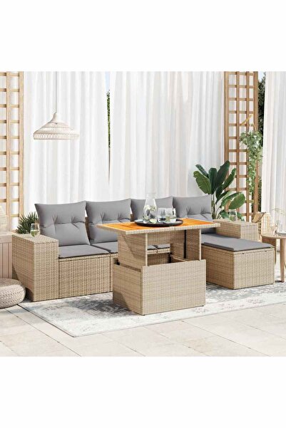 vidaxl Set canapele de gradina cu perne, 6 piese, bej, poliratan