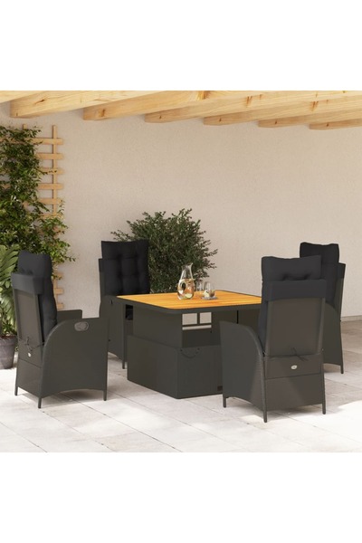 vidaxl Set mobilier de gradina cu perne, 5 piese, negru, poliratan