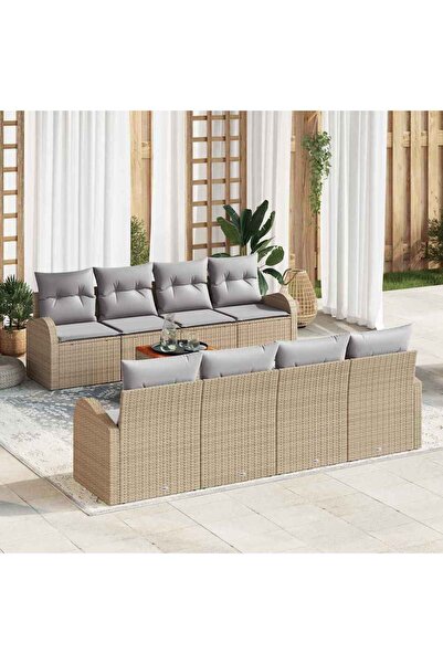 vidaxl Set de canapele pentru gradina cu perna 9 pcs Bej poliratan