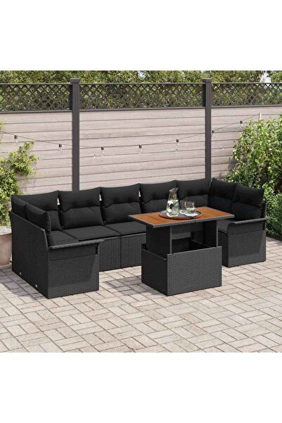vidaxl Set de canapele pentru gradina 8 pcs Negru Rattan poli