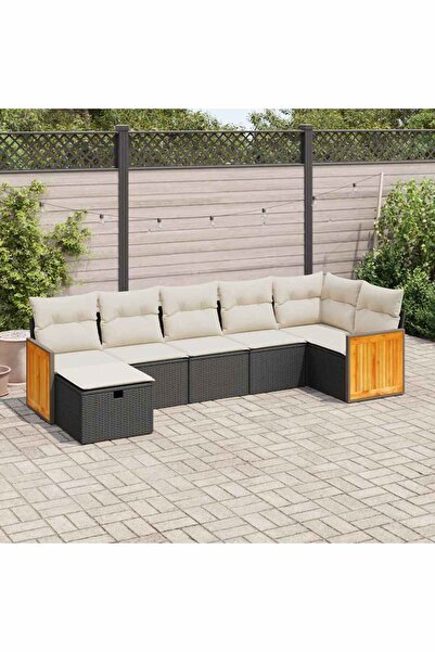 vidaxl Set canapele de gradina cu perne, 7 piese, negru, poliratan
