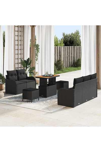 vidaxl Set de canapele pentru gradina cu perna 8 pcs Negru poliratan