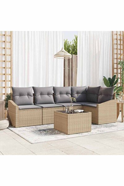 vidaxl Set de canapea cu perna 6 pcs Bej poliratan