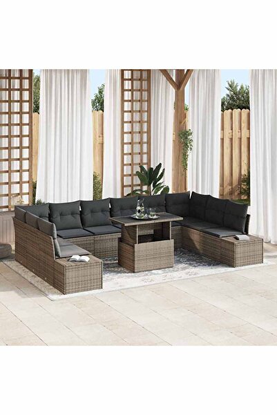 vidaxl Set de canapele pentru gradina cu perna 11 pcs Gri poliratan