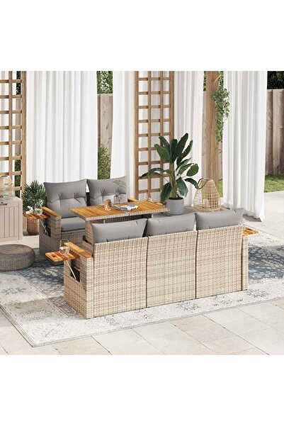 vidaxl Set canapele gradina cu perne 6 piese bej poliratan/lemn acacia