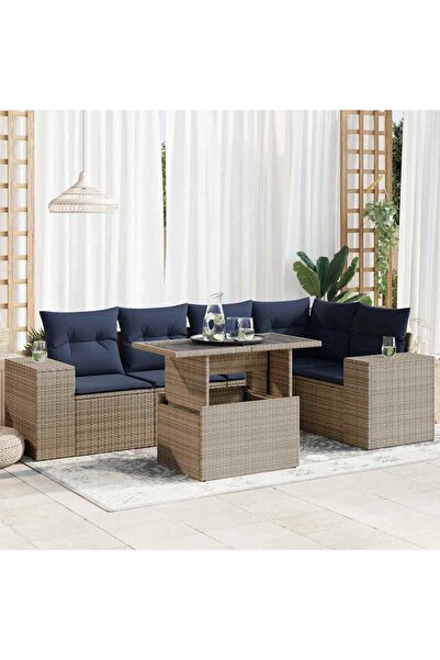 vidaxl Set mobilier gradina perne 6 piese negru poliratan/lemn acacia