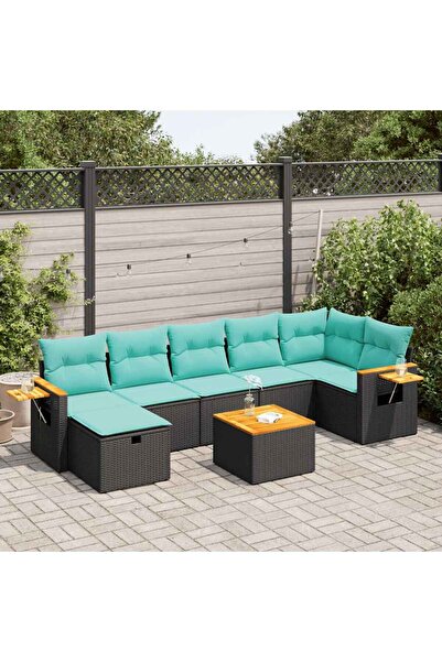 vidaxl Set mobilier de gradina cu perne, 8 piese, negru, poliratan