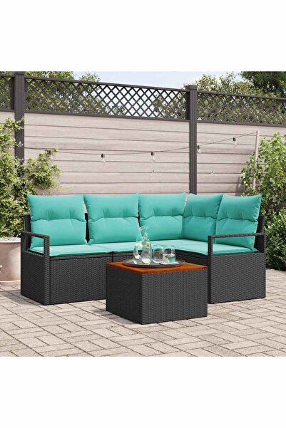 vidaxl Set de canapele pentru gradina cu perna 5 pcs Negru poliratan
