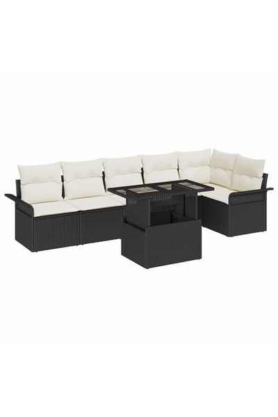 vidaxl Set de canapele pentru gradina cu perna 7 pcs Negru Rattan poli