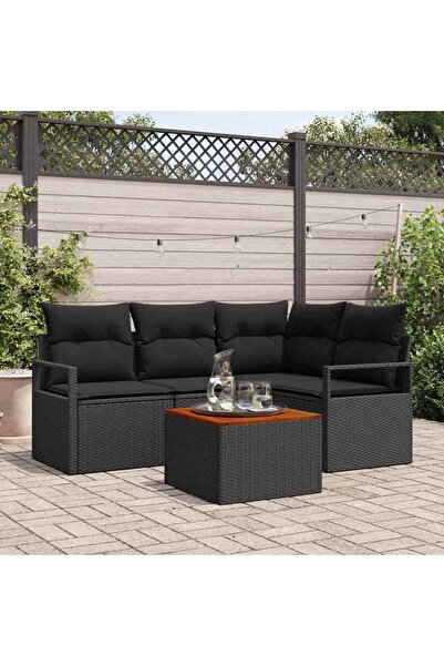 vidaxl Set de canapele pentru gradina 5 pcs Negru poliratan