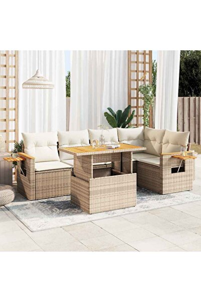 vidaxl Set canapele gradina cu perne 6 piese bej poliratan/lemn acacia
