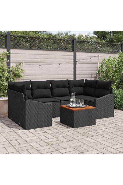 vidaxl Set de canapele pentru gradina 7 pcs Negru poliratan